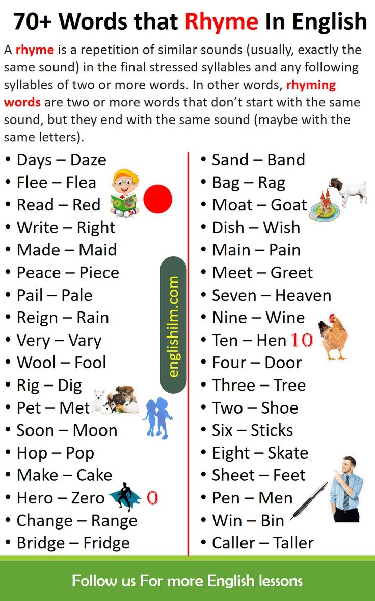 Rhyming Words List Of 70 Words With Different Meanings