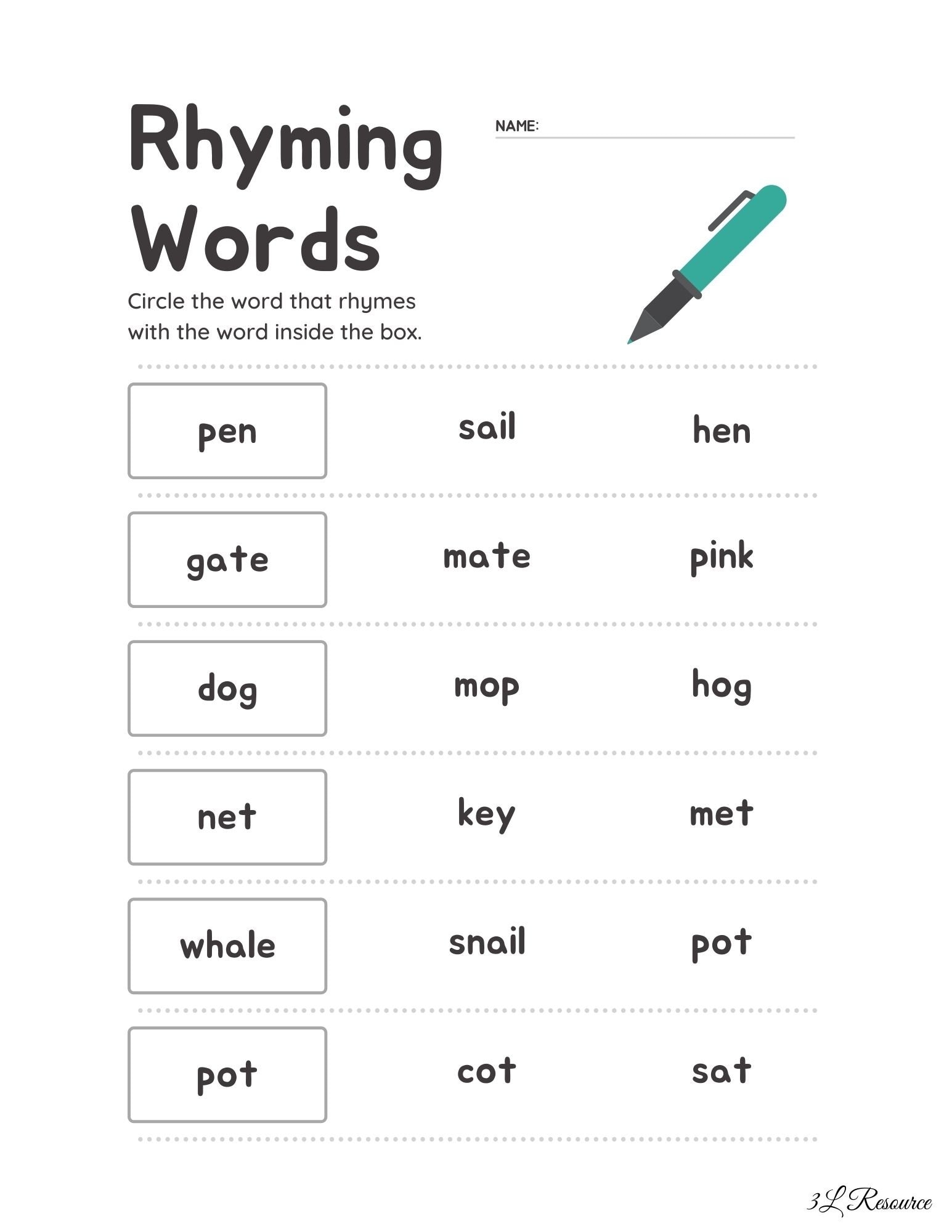 Rhyming Words Worksheets Kindergarten First Grade Etsy