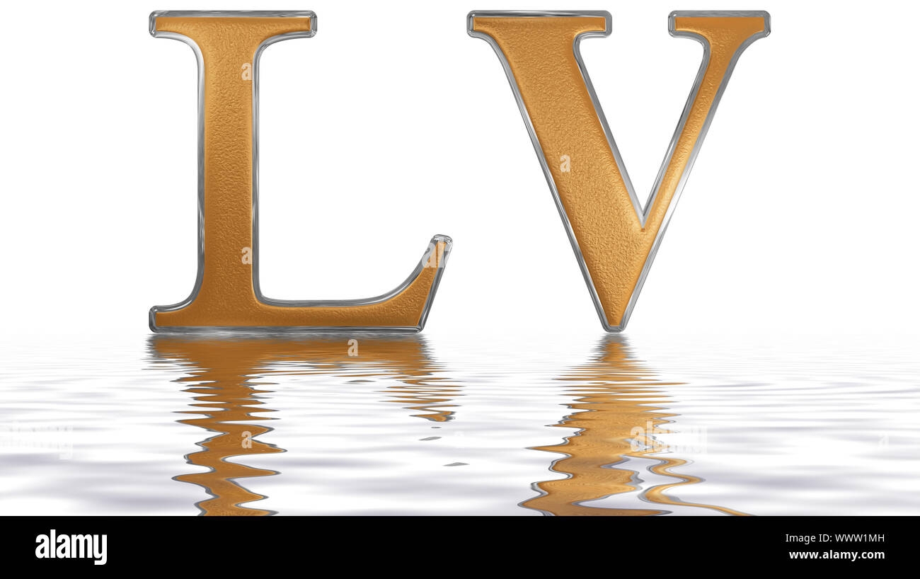 Roman Numeral LV Quinque Et Quinquaginta 55 Fifty Five Reflected On The Water Surface Isolated On White 3d Render Stock Photo Alamy