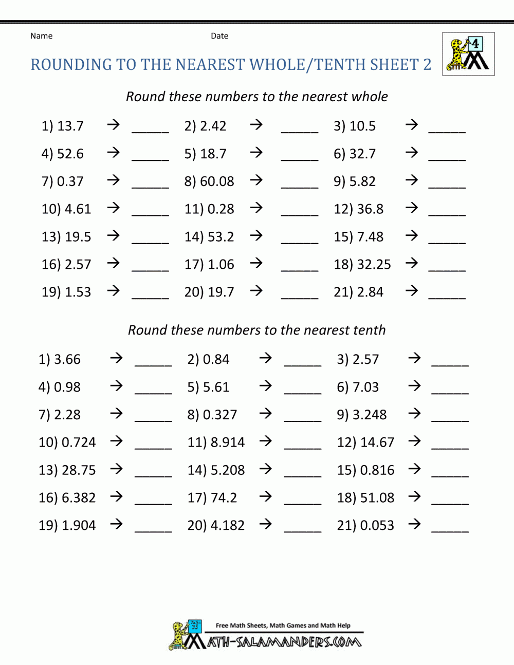 Rounding To The Nearest Tenth Worksheets Library