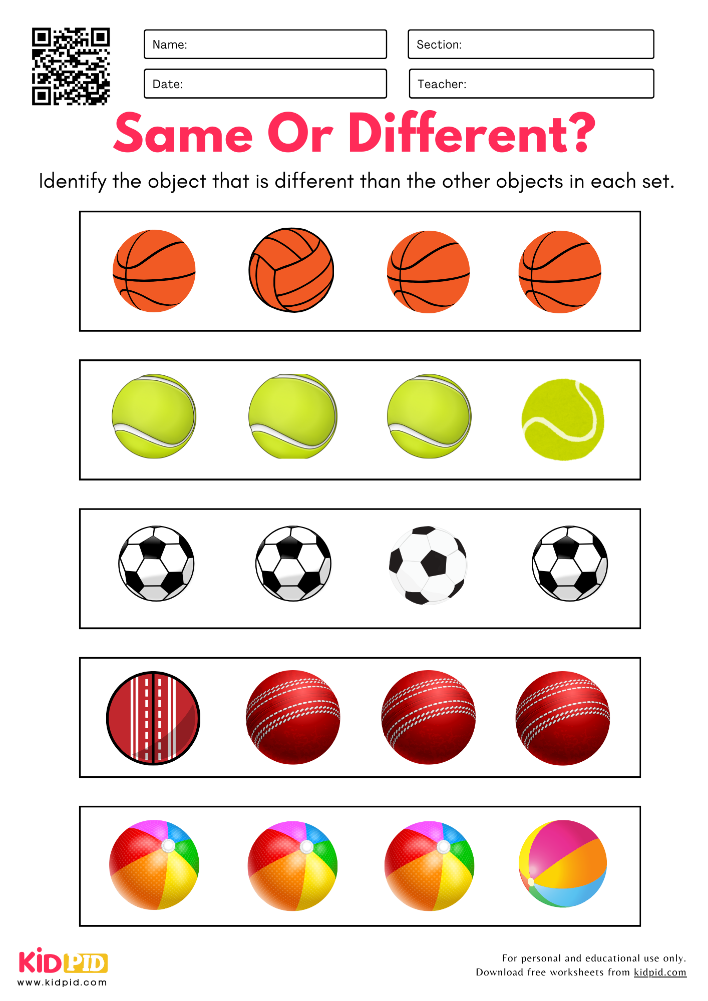 Same or Different Worksheets
