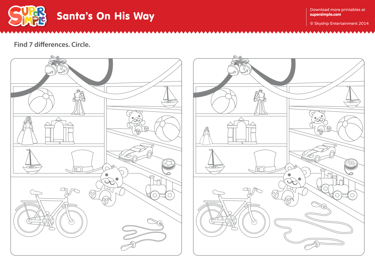 Santa s On His Way Worksheet Find The Differences Super Simple