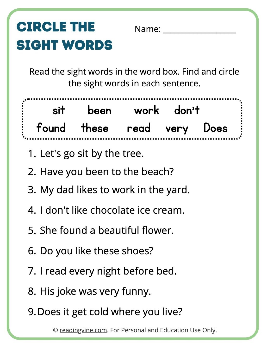 sentences for second graders