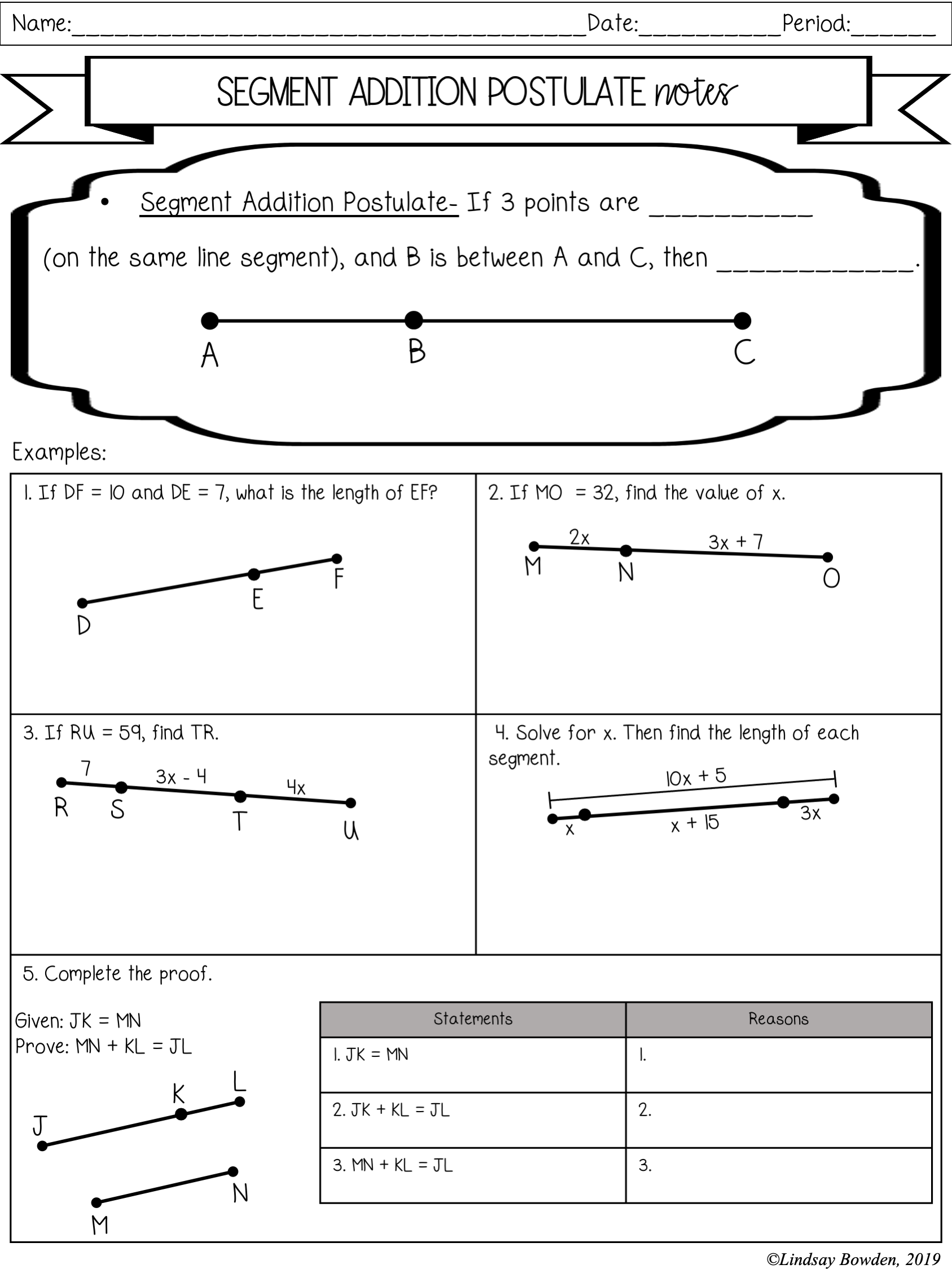 addition postulate worksheet