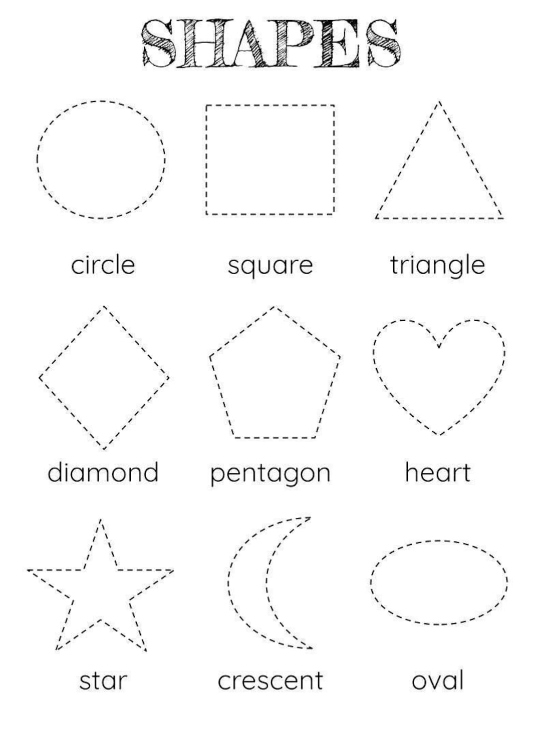 Shape Tracing Worksheet For Kindergarten Preschool Learn To Trace Shapes Montessori Activity Easy Printable Back To School Worksheet Etsy