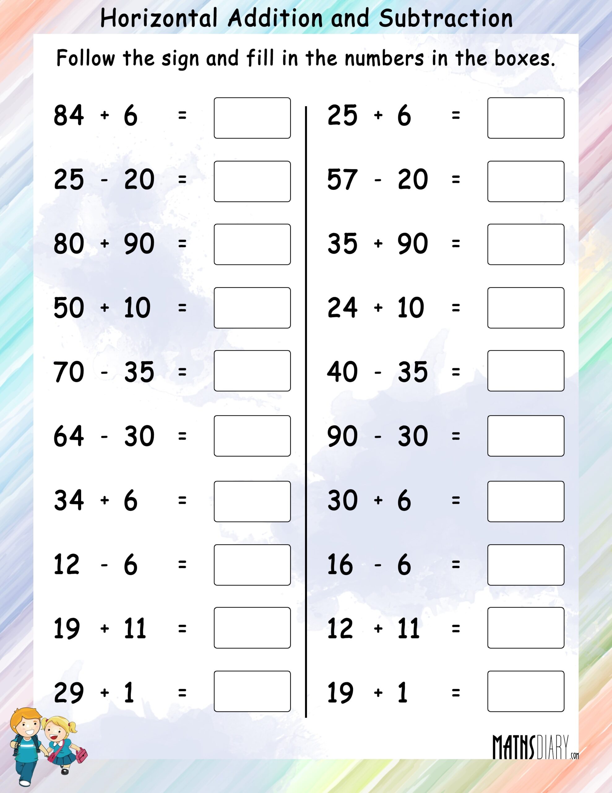 simple addition subtraction worksheets