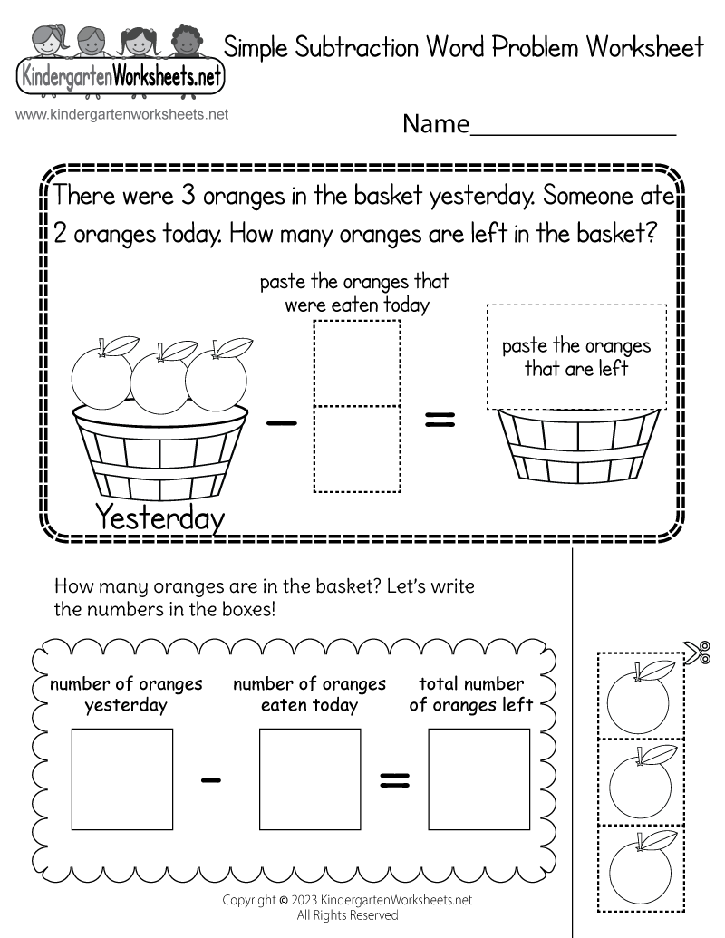 Simple Subtraction Word Problem Worksheet Free Printable Digital PDF