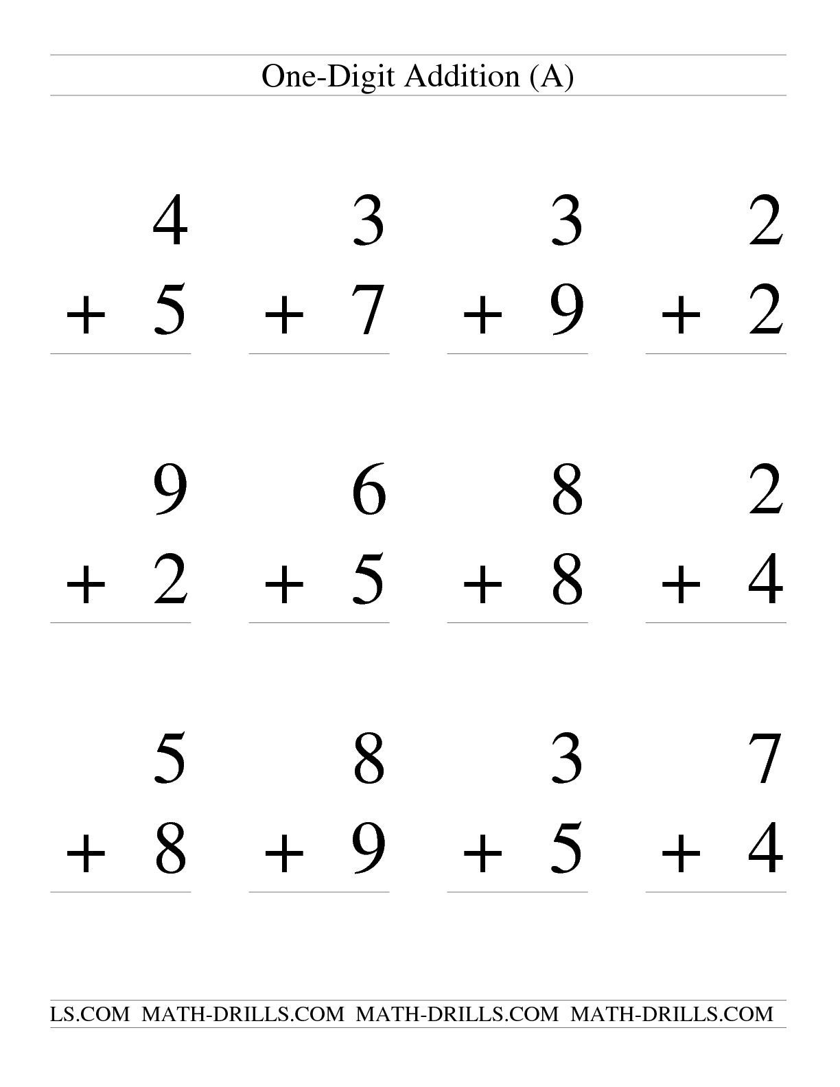 single digit addition worksheet