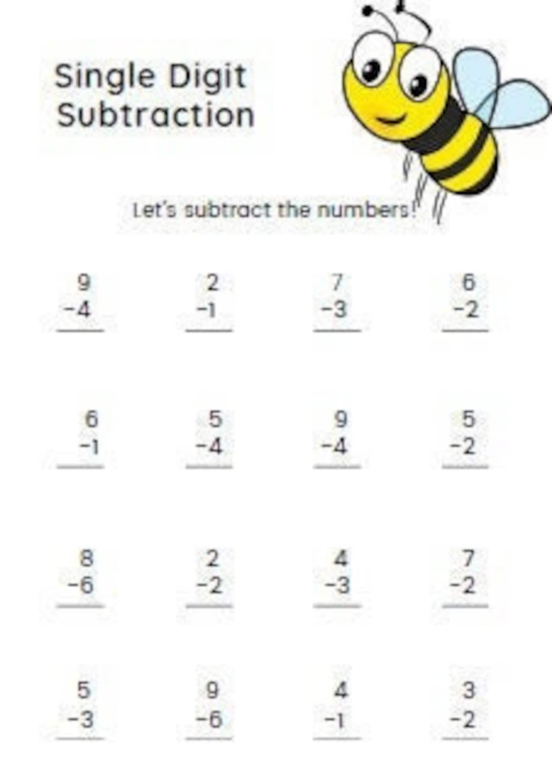 Single Digit Subtraction Worksheet Great Math Worksheet For Children Digital Download Etsy