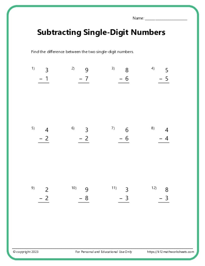 single digit addition and subtraction worksheets