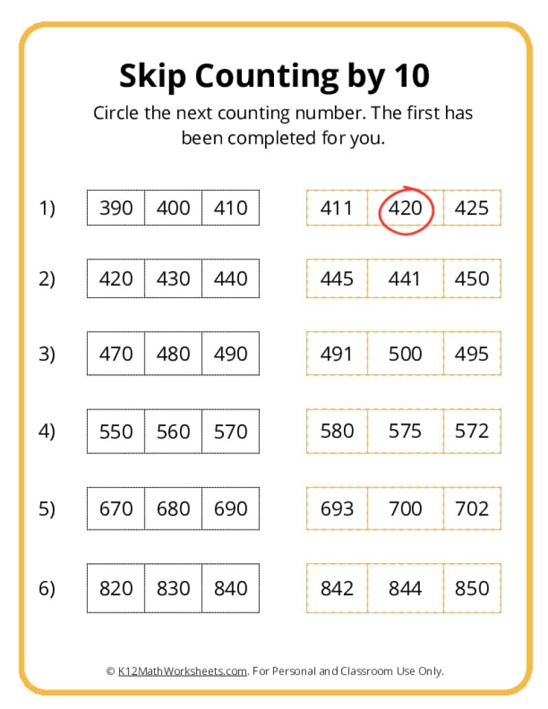 worksheet counting by 10s