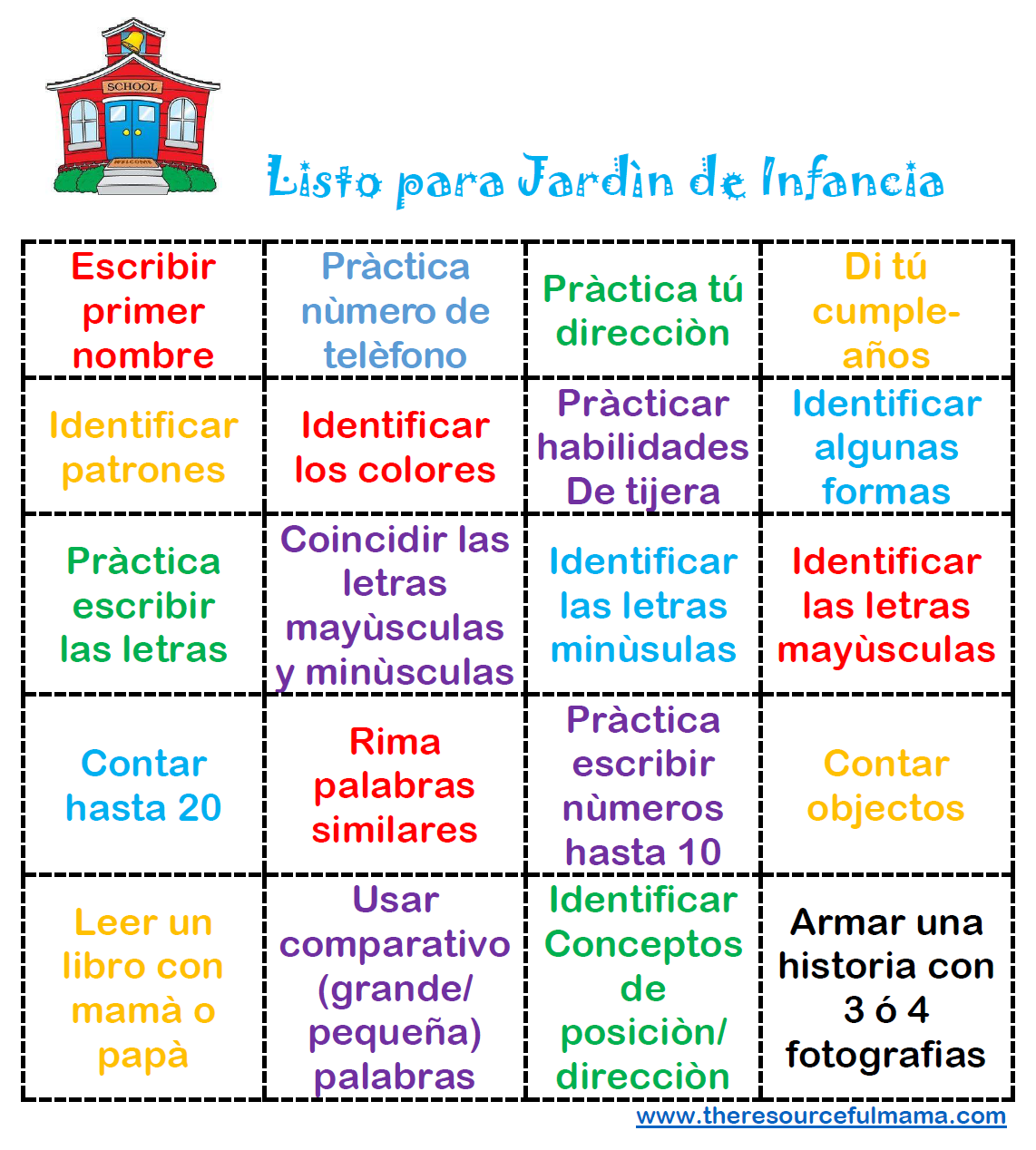 Spanish Kindergarten Bingo The Resourceful Mama