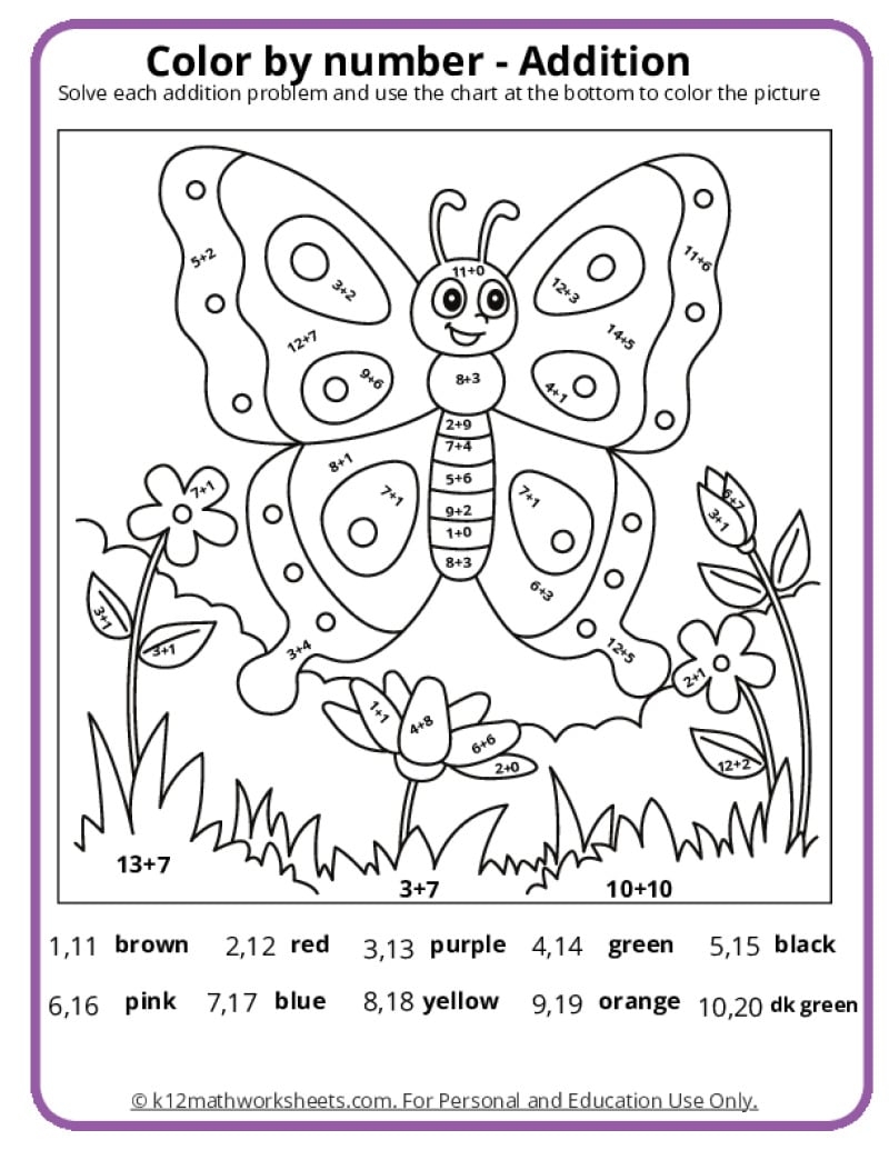 math worksheets coloring addition