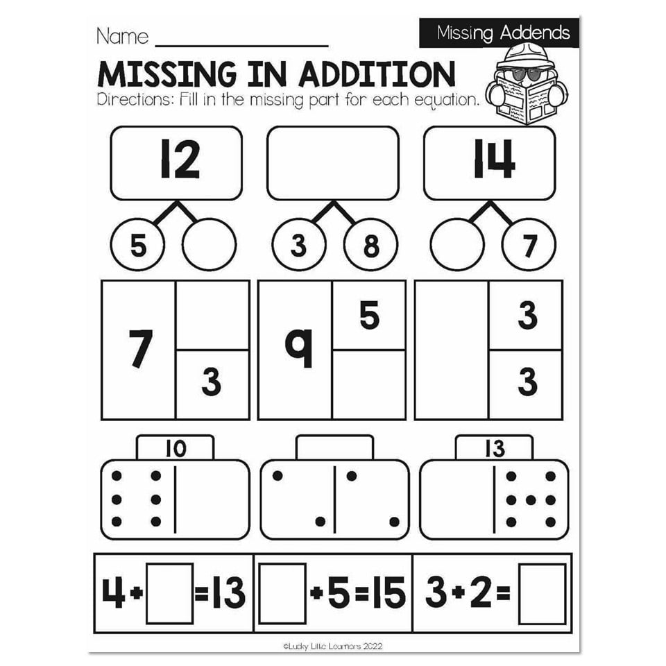 Spring Early Finishers 1st Grade Math Missing Addends Missing In Addition Lucky Little Learners