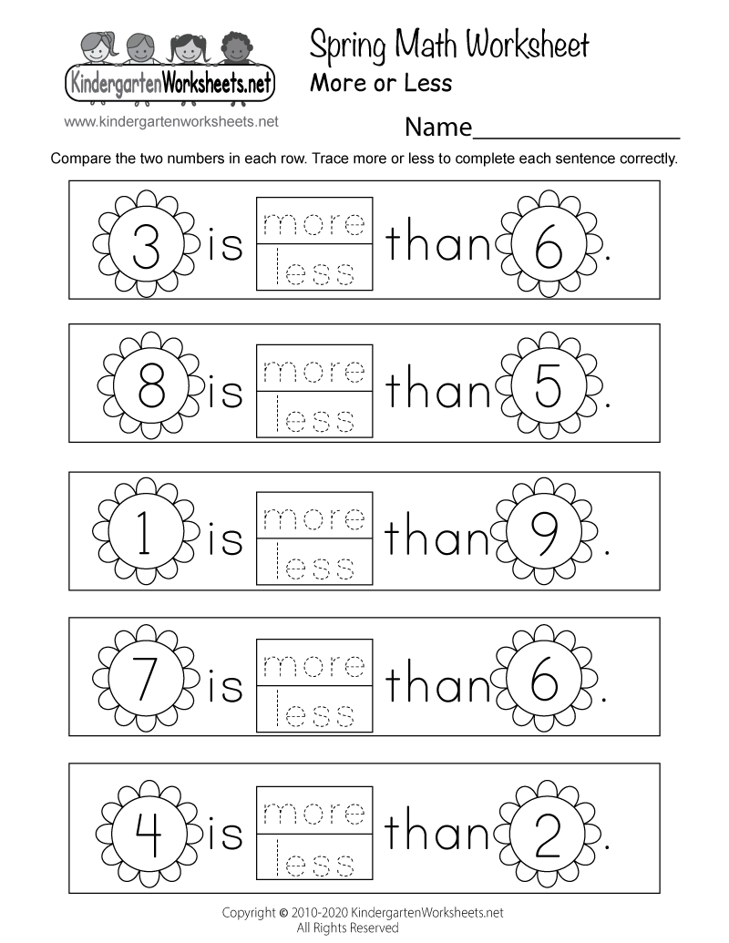 math worksheets for kindergarten printable