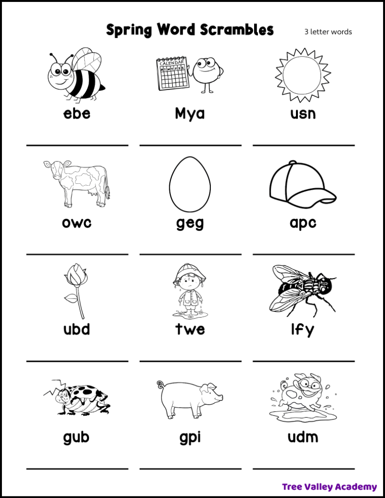 Spring Word Scrambles For Kids With Pictures Tree Valley Academy