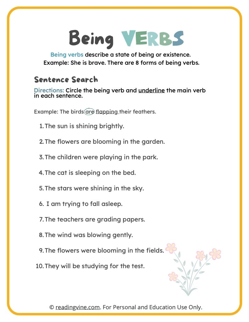 State Of Being Verbs Worksheets To Be Verbs Activities