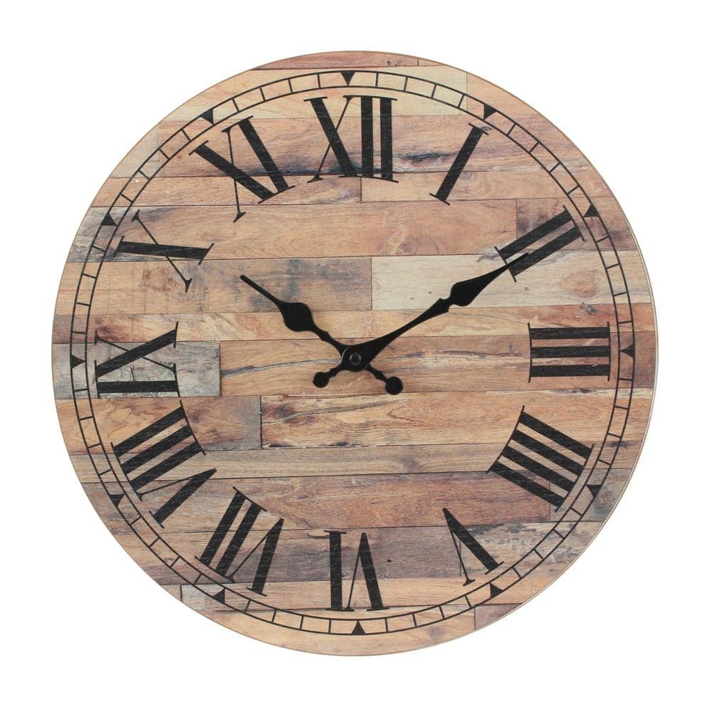 Stonebriar Collection Natural Wood Roman Numeral Wall Clock SB 6151A The Home Depot