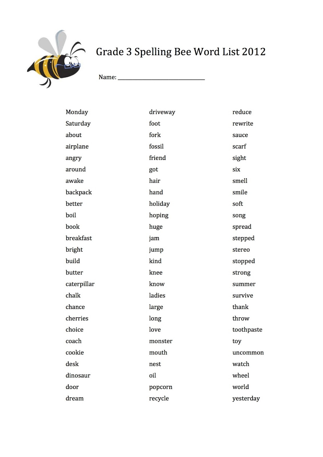 spelling bee word list