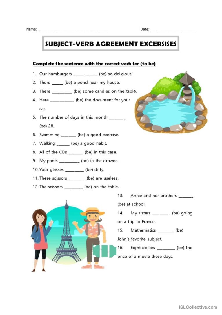 subject verb agreement worksheet