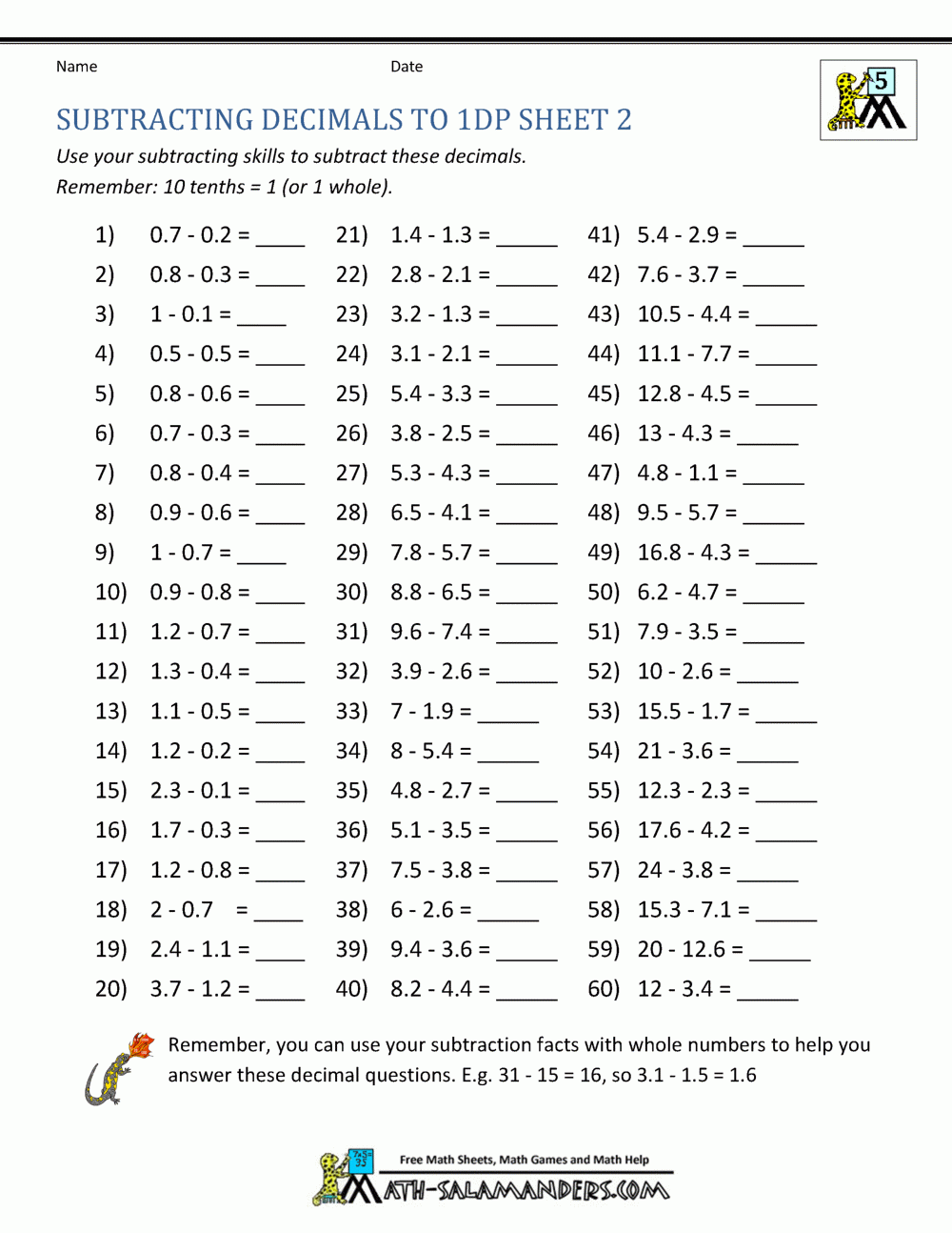 adding and subtracting decimals worksheets