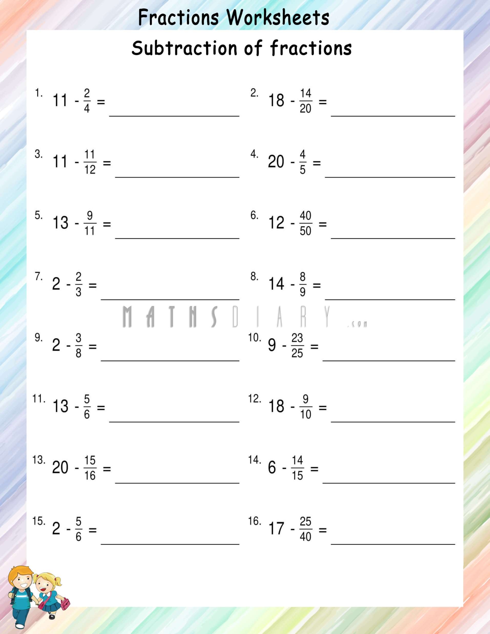 Subtracting Fractions From Whole Numbers Math Worksheets Worksheets Library