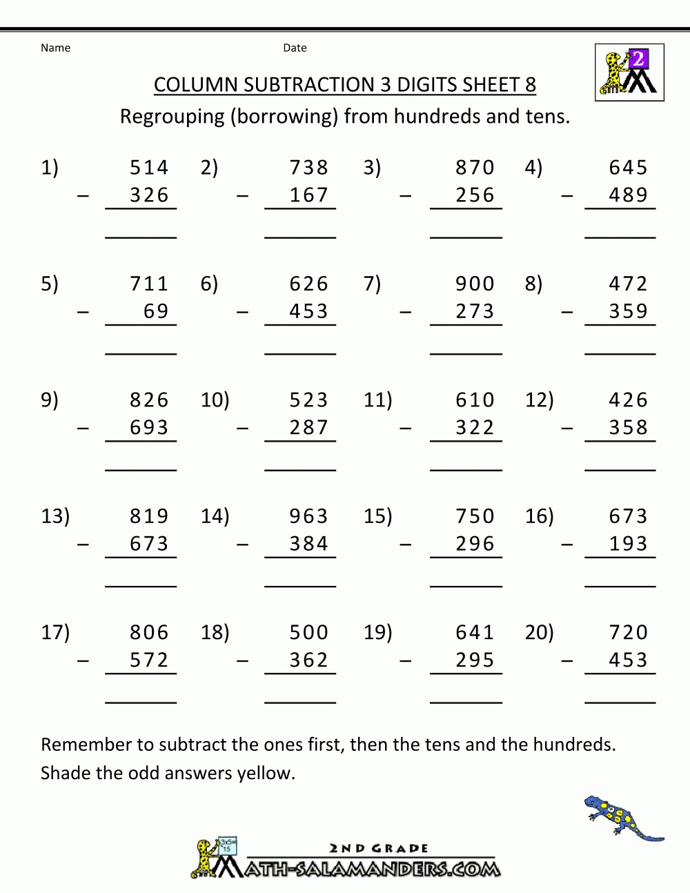 subtract with borrowing worksheet