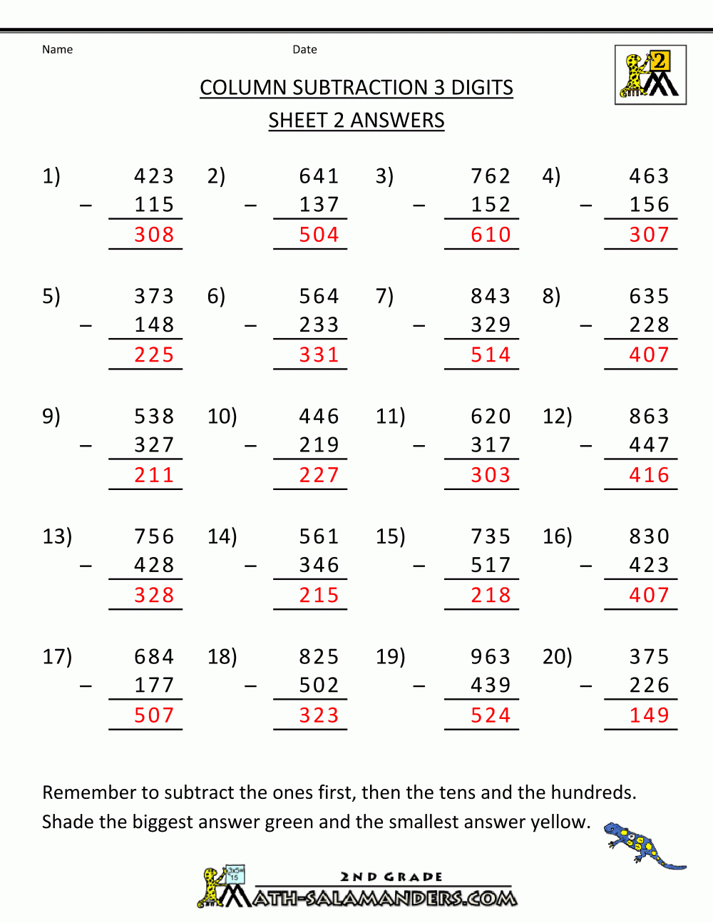 math worksheets with answer key