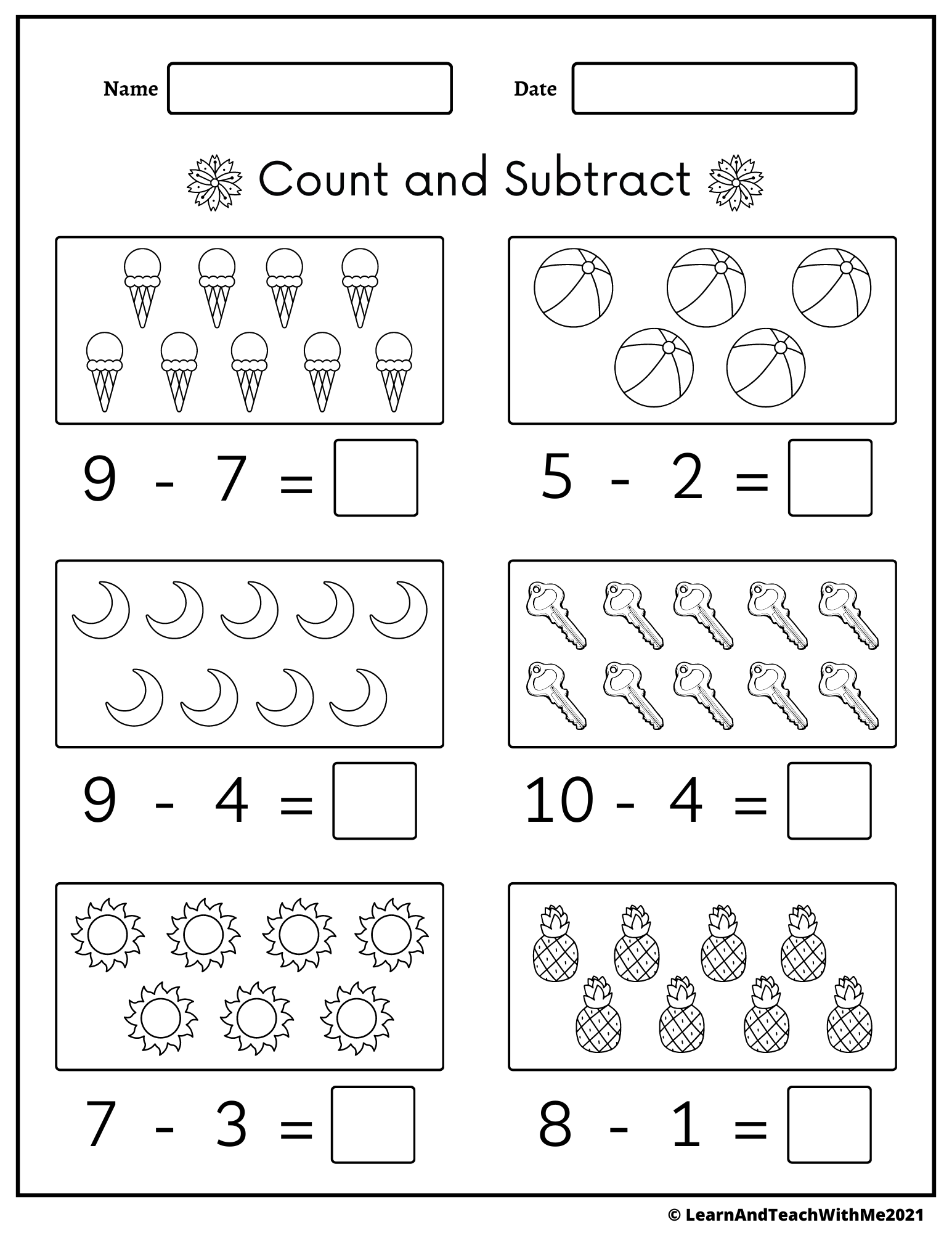subtraction worksheets for pre k