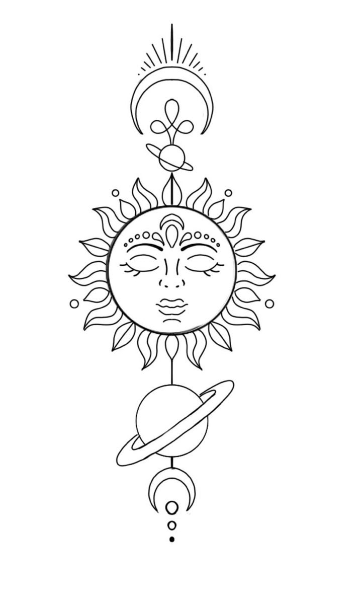 Sun And Planets Tattoo Outline Drawing