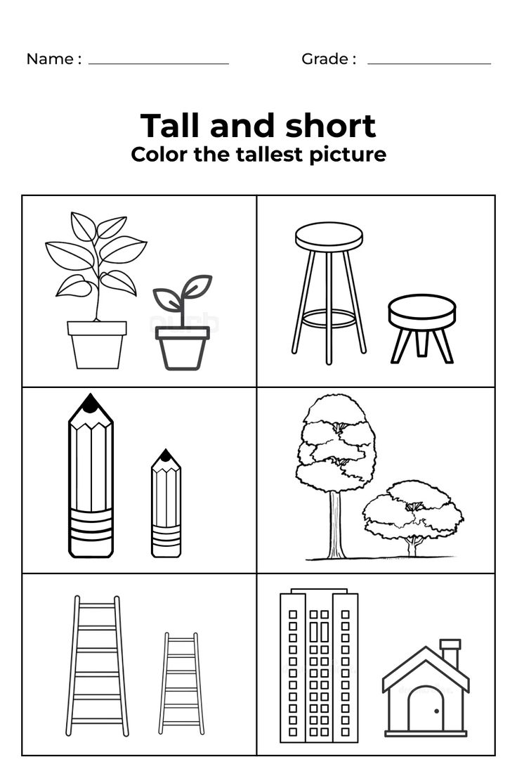 Tall And Short Worksheets For Kids Pre Math Concept Long And Short Activities
