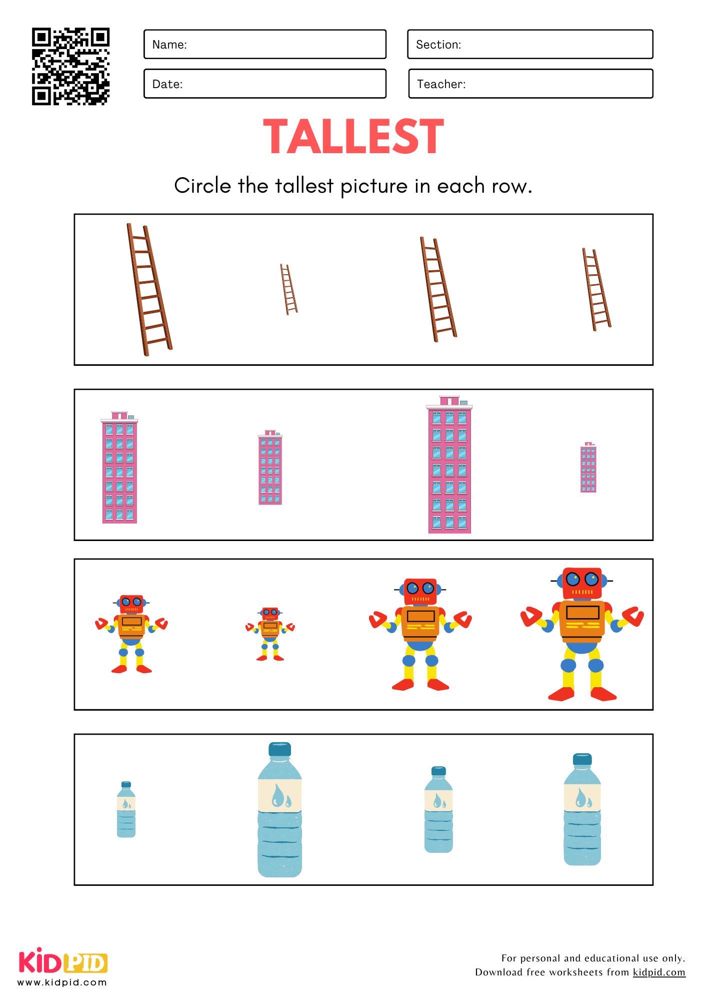 Tallest And Shortest Size Comparison Worksheet For Kindergarten Kidpid