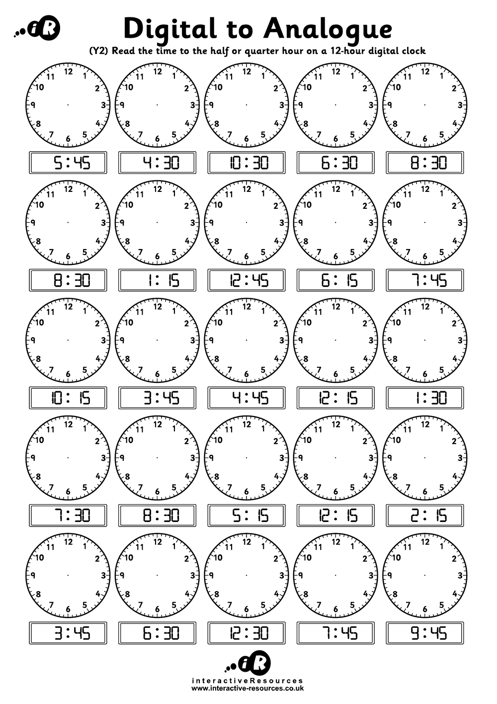 worksheet on telling time