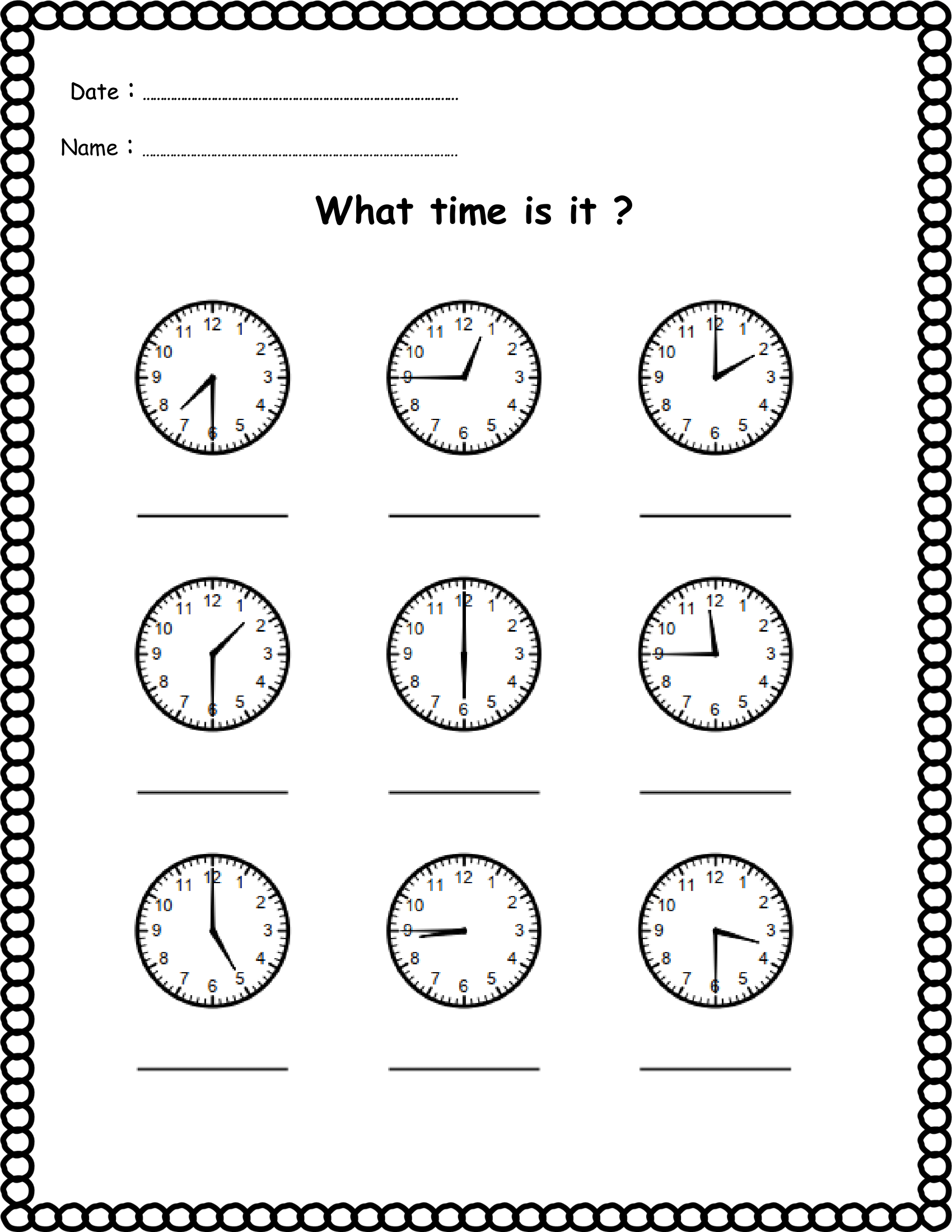 telling time printable worksheets