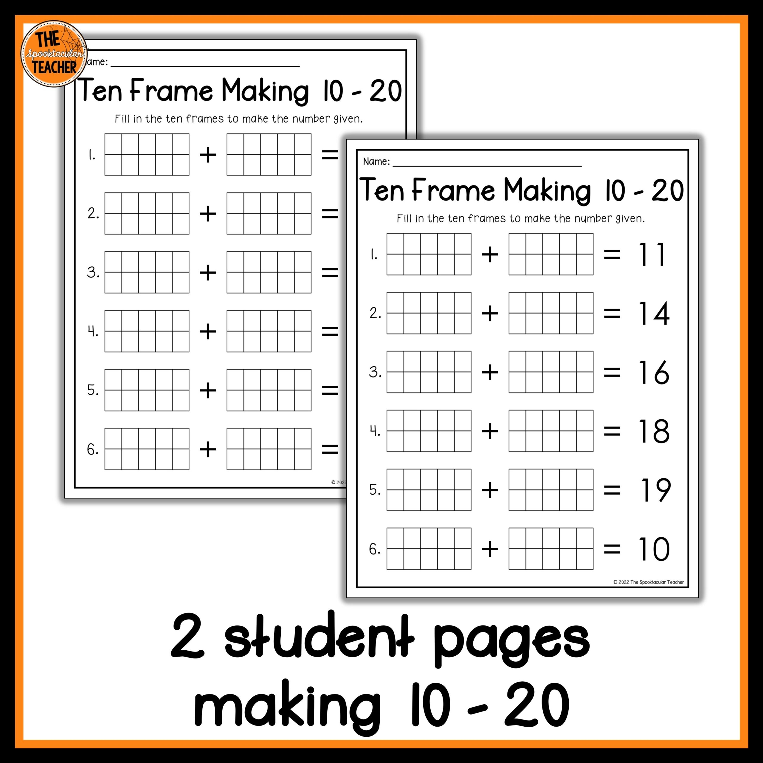 Ten Frame Addition Worksheets Making 10 Up To 20 Made By Teachers