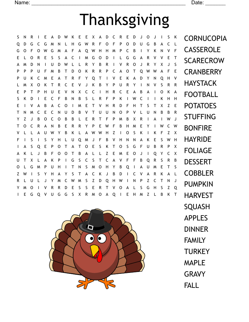 Thanksgiving Day Word Search WordMint
