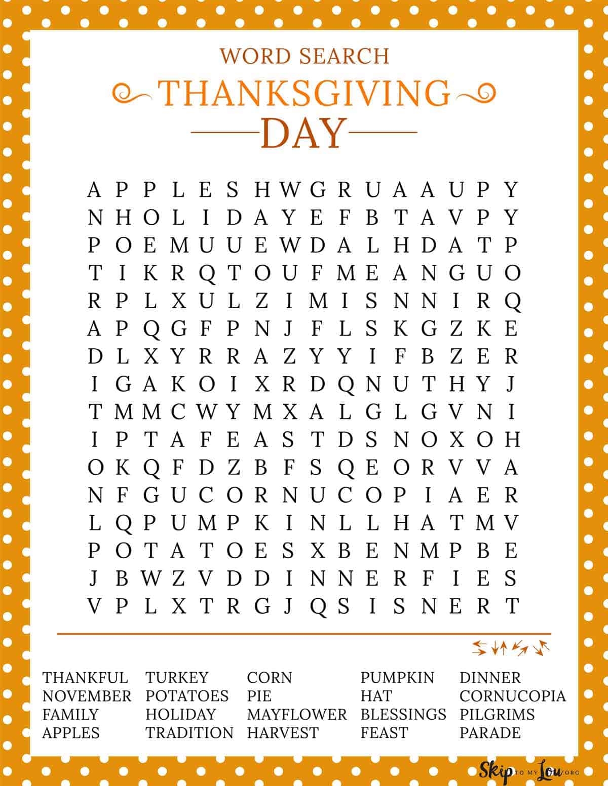 Thanksgiving Word Search Skip To My Lou
