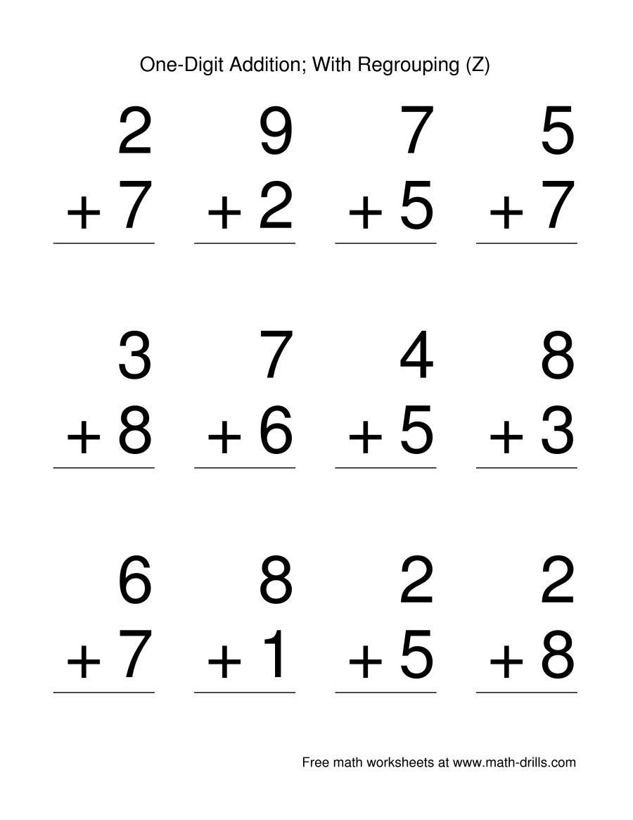The Single Digit Addition Some Regrouping 12 Per Page Z Worksheets Library