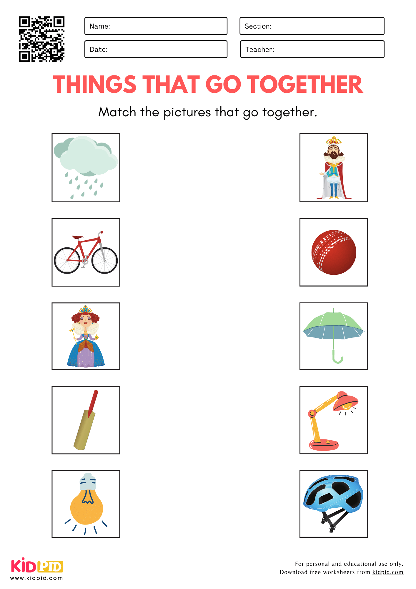 Things That Go Together Worksheet For Kindergarten Kidpid