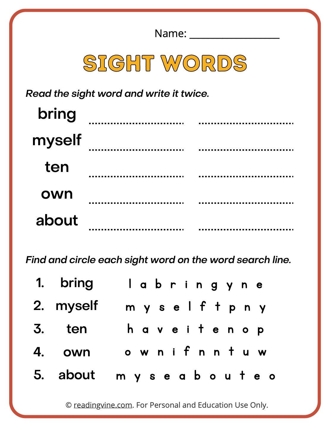 third grade sight words