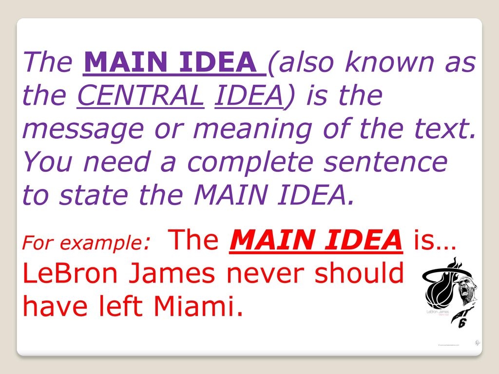 Today s Key Terms Main Idea The Central Message Or Meaning Of A Text Ppt Download