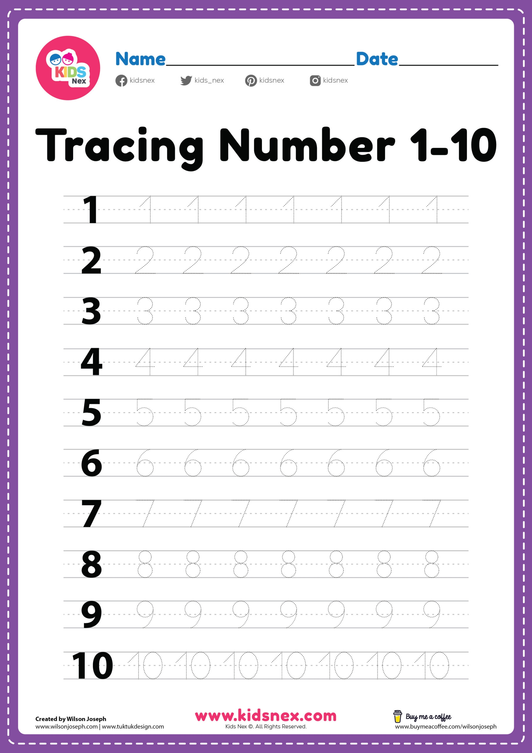 Numbers 1 – 10 worksheets printable