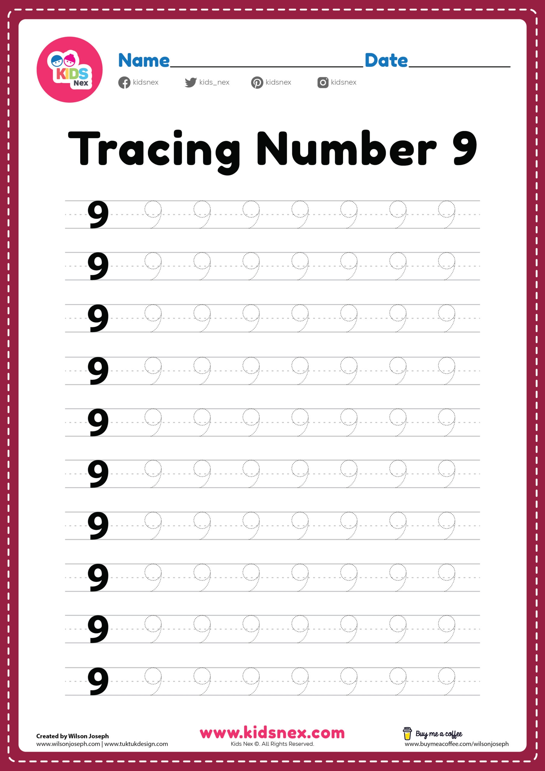 number 9 tracing worksheets