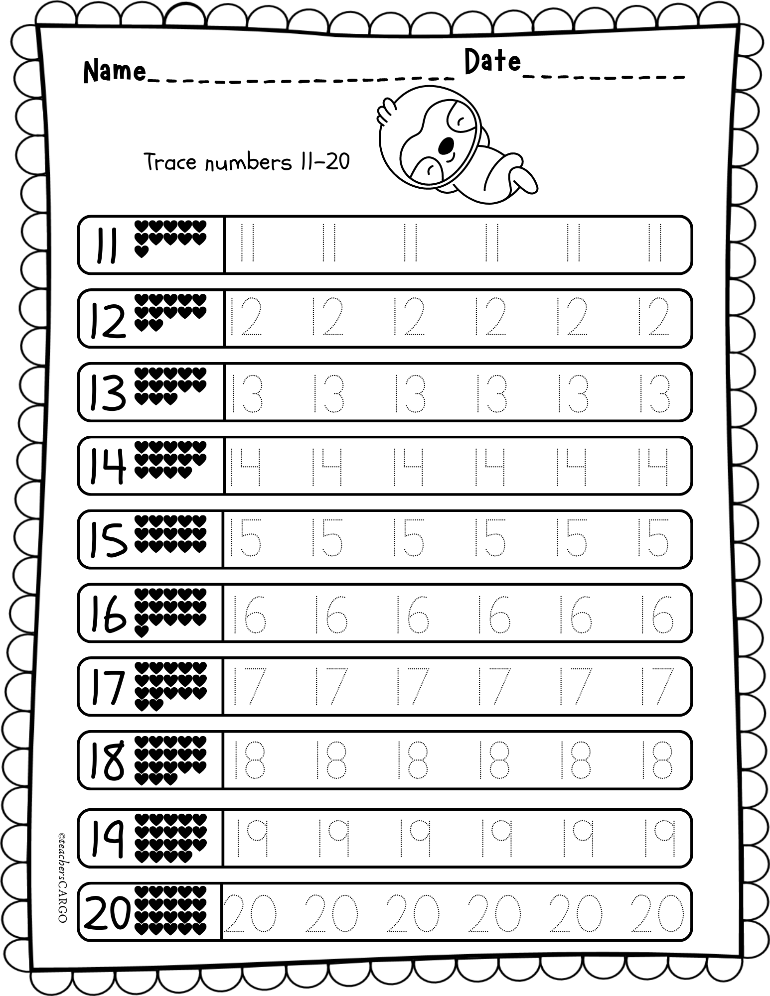 number recognition worksheets 1 20
