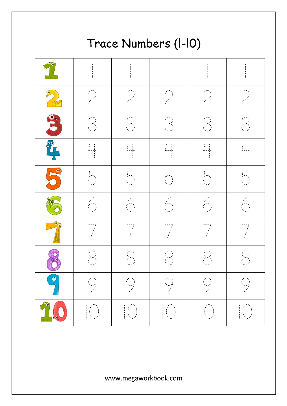 Tracing Numbers Number Tracing Worksheets Tracing Numbers 1 To 10 Number Writing Practice MegaWorkbook