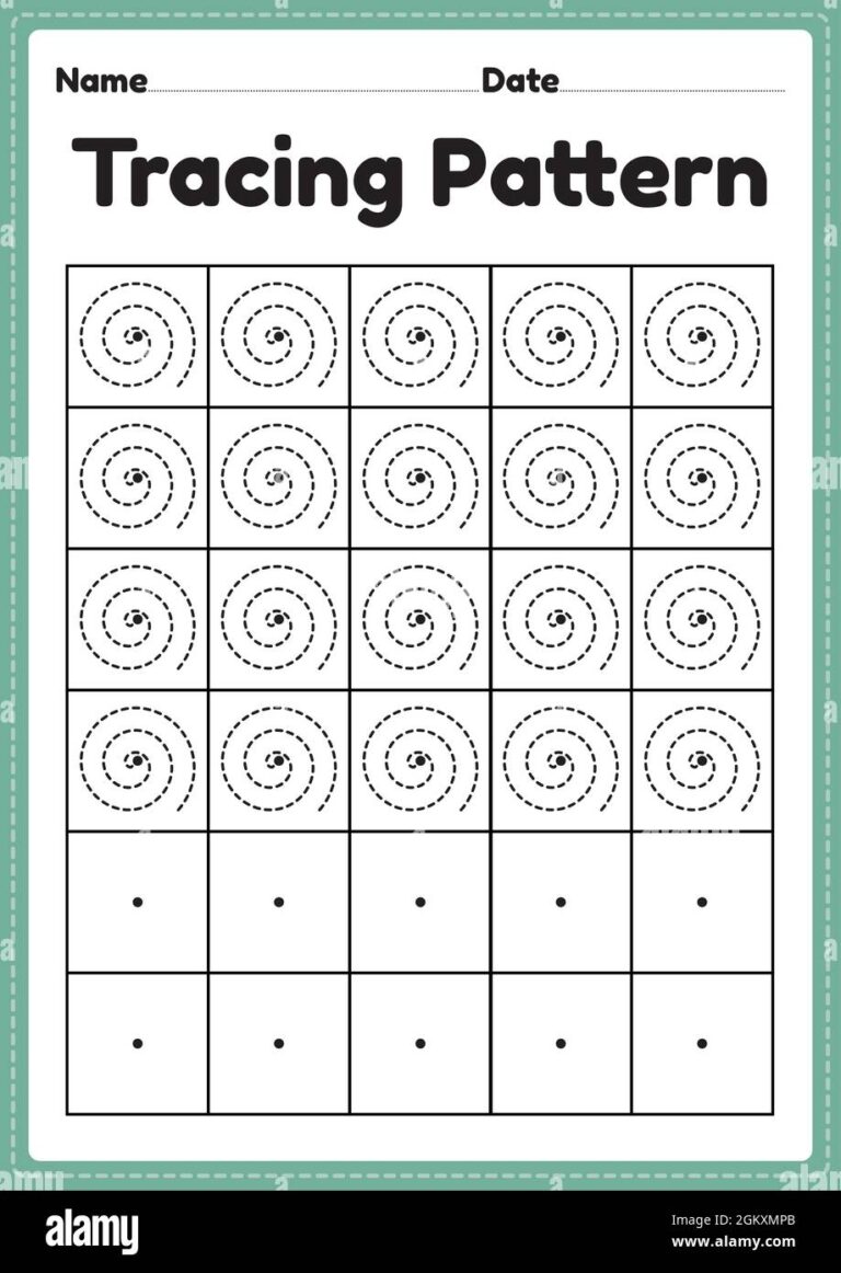 Tracing Pattern Spiral Lines Worksheet For Kindergarten Preschool And Montessori School Kids To Improve Handwriting Practice Activities In A Printabl Stock Vector Image Art Alamy