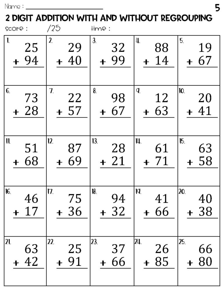 Two Digit Addition With And Without Regrouping Worksheets Etsy