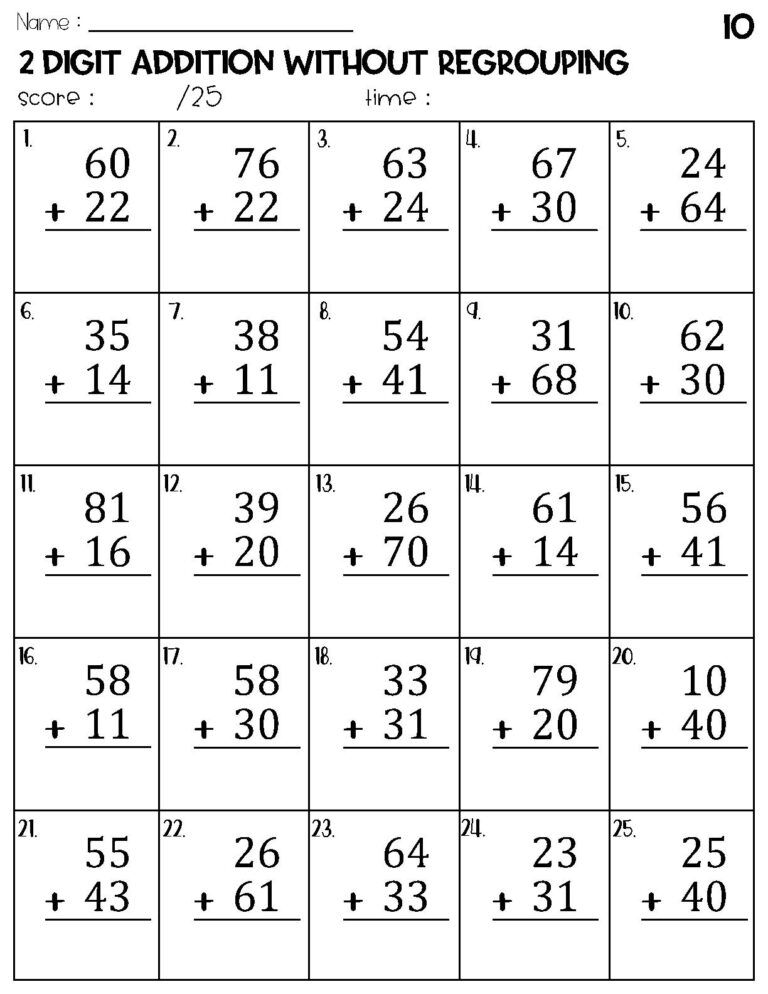 Two Digit Addition Without Regrouping Worksheets Etsy