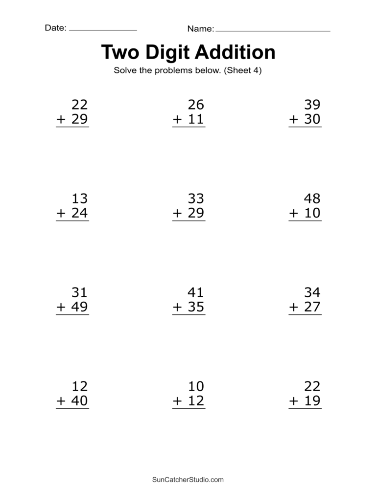 Two Digit Addition Worksheets Printable 2 Digit Problems Free Printables Monograms Design Tools Patterns DIY Projects