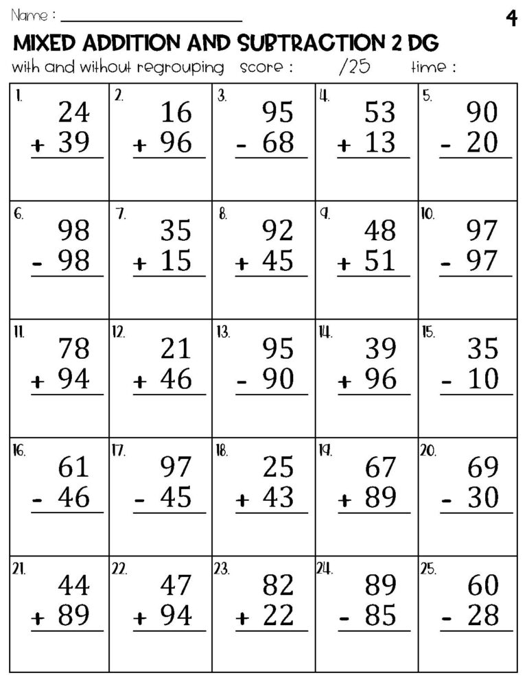 Two Digit Mixed Addition And Subtraction With And Without Regrouping Worksheets Etsy Sweden